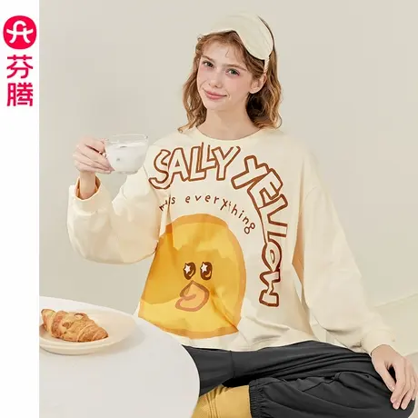 芬腾睡衣女春秋季纯棉长袖套装可爱布朗熊宽松休闲大码全棉家居服图片