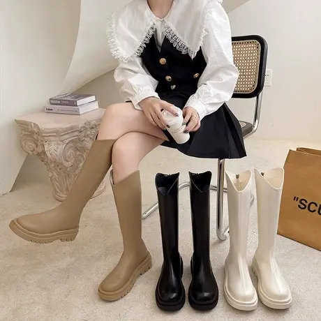 长筒马丁靴女2024年新款秋季厚底不过膝长靴小个子高筒瘦瘦骑士靴商品大图