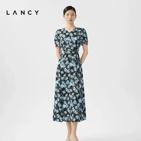 LANCY/朗姿2024夏季新款短袖修身碎花连衣裙女气质高级感长款裙子图片