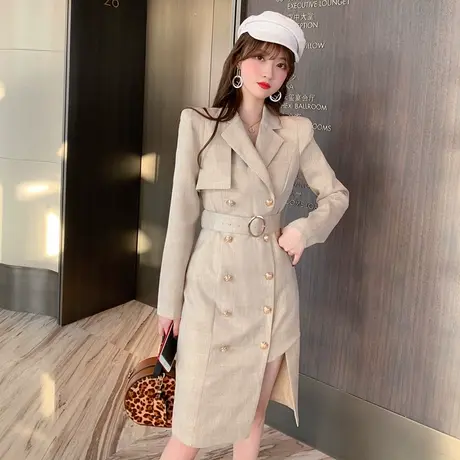 风衣女中长款英伦风时尚气质新款女西装职业收腰显瘦女神范连衣裙图片