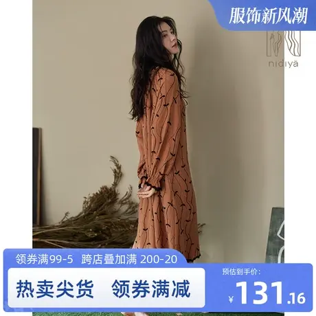 妮狄娅睡衣睡裙女秋季纯棉纱布优雅方领时尚宽松春秋中长裙家居服图片