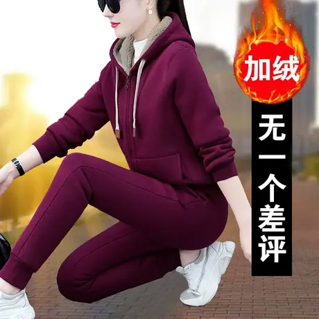 加绒加厚妈妈运动套装女冬大码2023年新款潮中年女装休闲卫衣冬装商品大图