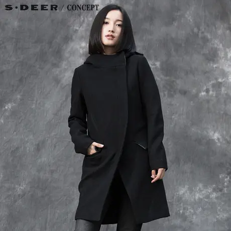 sdeer圣迪奥女装2017冬装分割斜襟毛呢大衣S15481899图片