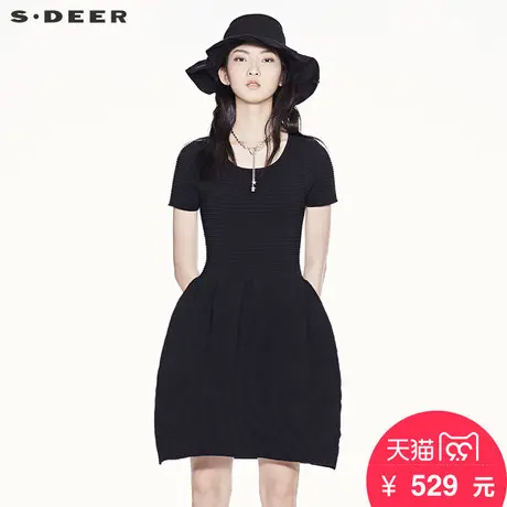 sdeer圣迪奥2018秋装高腰细褶A字肌理知性OL针织连衣裙S17383511图片