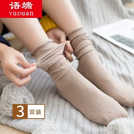 韩版堆堆袜女秋冬季日系学生中长款卷边高帮袜子韩国学院风中筒袜图片