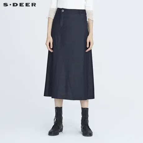 sdeer圣迪奥春装休闲插袋拼接A字半身牛仔长裙S20361105图片