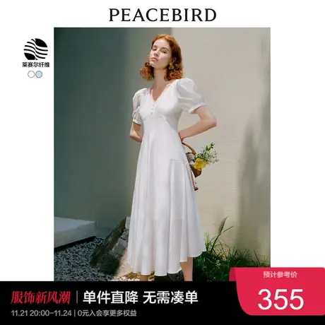 太平鸟 2023年夏季设计感白色连衣裙法式优雅收腰重工长裙女奥莱图片