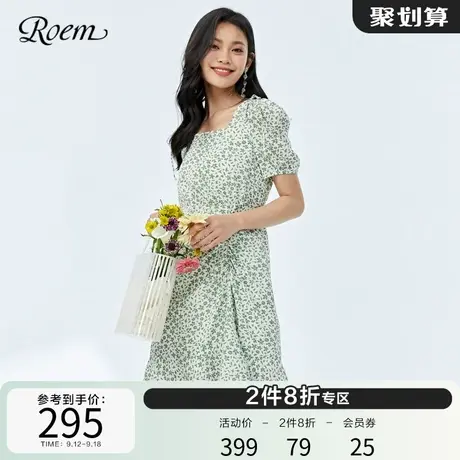 Roem高腰碎花商场同款春夏新品法式复古方领鱼尾裙摆设计感连衣裙图片