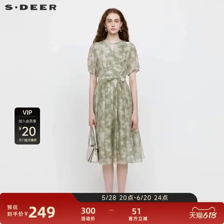 sdeer圣迪奥女装田园风圆领收腰碎花短袖连衣裙S242Z12F7图片