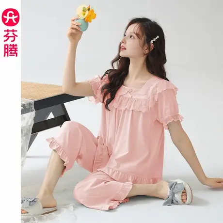 芬腾女士纯棉睡衣夏季新款短袖套装薄款透气女款休闲可外穿家居服图片