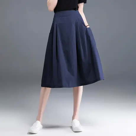 藏蓝色高腰a字半身裙女夏季2025新款口袋小个子裙子工装裙中长款图片