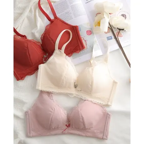 内衣超薄大胸显小夏季无钢圈少女胸罩聚拢上托调整型蕾丝文胸套装商品大图