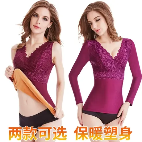 棉保暖背心女士加厚加绒美体发热内衣冬季紧身收腹打底衫上衣内穿商品大图