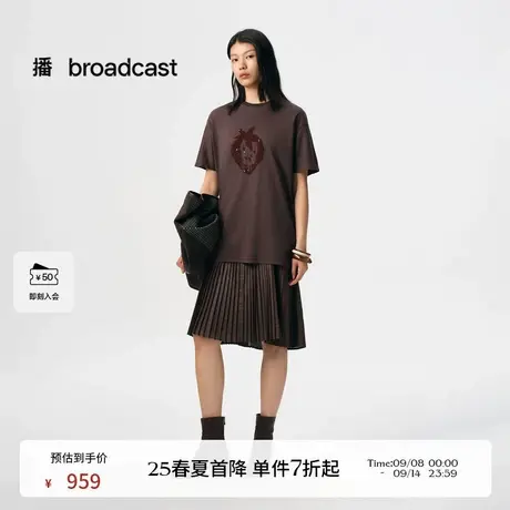播商场同款拼接直筒短袖连衣裙女25早秋新品休闲长裙BDS3LD3032图片