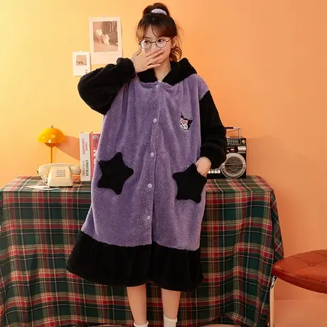 睡衣女秋冬珊瑚绒2023年新款加绒加厚睡袍女士可爱长款冬季法兰绒图片