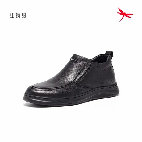 红蜻蜓休闲皮鞋男士秋冬男鞋百搭真皮一脚蹬加绒中老年高帮鞋子男图片