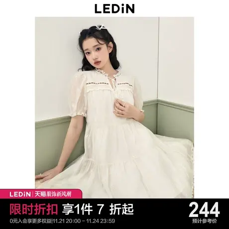 乐町甜美显瘦娃娃裙23年夏季新款法式蕾丝连衣裙女宽松印花连衣裙图片