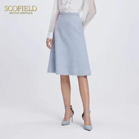 Scofield女装粗花呢A型自然伞状裙摆半身裙金属腰带2025春季新品图片