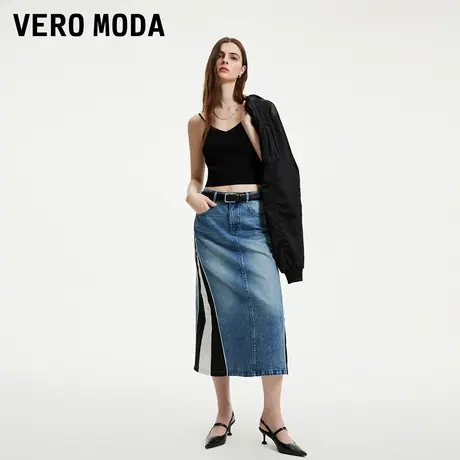 Vero Moda奥莱半身裙夏季新商场同款牛仔拼接直筒休闲百搭中长裙图片