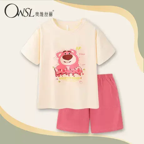睡衣女夏季棉薄款短袖可外穿卡通小熊棉家居服套装女图片