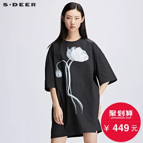 s.deer【商场同款】圣迪奥宽松印花短袖裙子夏连衣裙S17281220图片