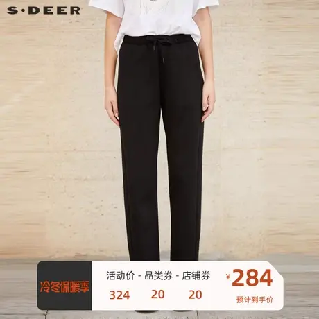 sdeer圣迪奥女装休闲抽绳松紧插袋直筒长裤S23460801商品大图