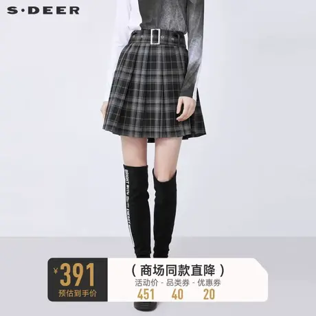 【商场同款】sdeer圣迪奥学院风收腰撞色格纹百褶短裙S21481311图片