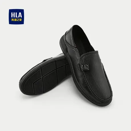 HLA/海澜之家耐磨休闲鞋2025新款圆头系带套脚橡胶底休闲皮鞋男图片