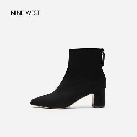 Nine West/玖熙羊反绒粗跟时装靴2023年冬季新品真丝布里气质短靴图片
