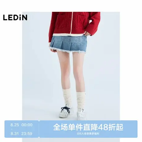 【商场同款】乐町拼接毛边牛仔短裙25年春季新款A字半裙C2HEF1312图片