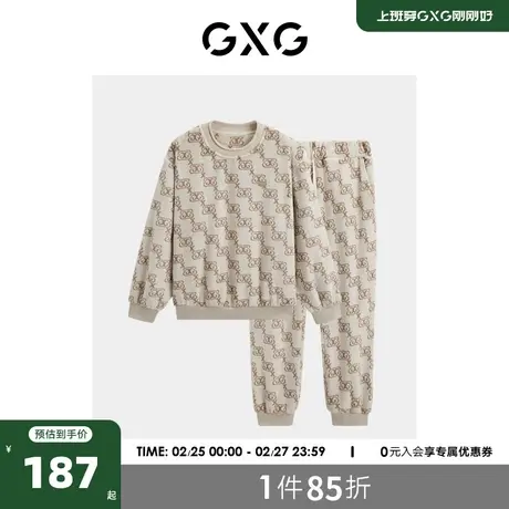 GXG男士满身印花可外出家居服羊驼绒套头睡衣套装男23冬新款图片