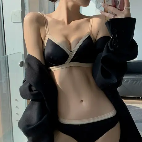法式内衣女性感小胸聚拢三角杯轻薄透气夏季文胸套装美背肩带胸罩图片
