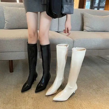 长靴女2023年新款春夏法式小个子高跟不过膝女靴夏日显瘦高筒靴子商品大图