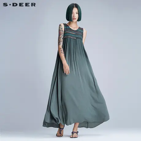 sdeer圣迪奥女民族风绣花无袖孕妇连衣裙S16281220图片