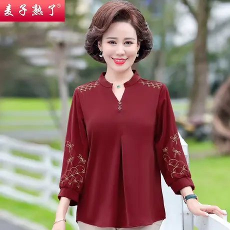 妈妈春装T恤长袖洋气小衫阔太太高贵新款秋装上衣服中老年人女装商品大图
