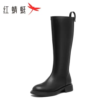 红蜻蜓女靴2023秋冬新款时尚英伦平底长筒靴骑士靴显瘦高筒靴图片