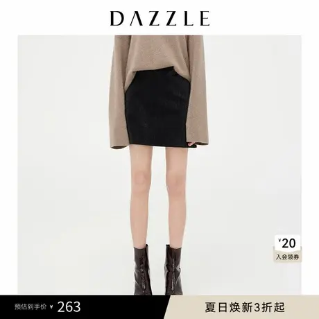 DAZZLE地素奥莱 黑色A字仿皮裙半身裙女2D4S61A图片