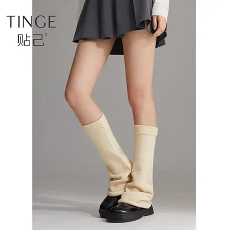 2双TINGE白色针织袜套y2k纯色日系jk学院风秋冬保暖中筒堆堆袜女商品大图