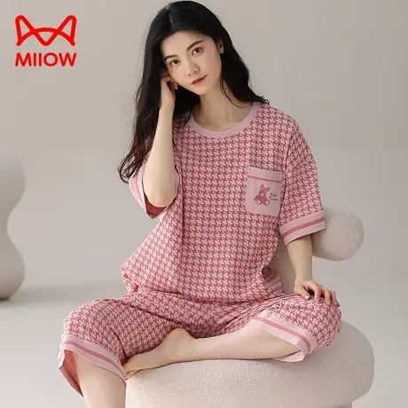 猫人睡衣女夏天纯棉短袖七分2023可爱甜美少女士家居服套装可外穿商品大图