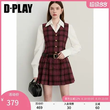 DPLAY2025年秋季新款红色格纹连衣裙女好看流行修身马甲裙子短裙图片