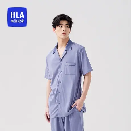 HLA/海澜之家男翻领夏季凉感面料简约舒适短袖短裤青年家居服套装图片