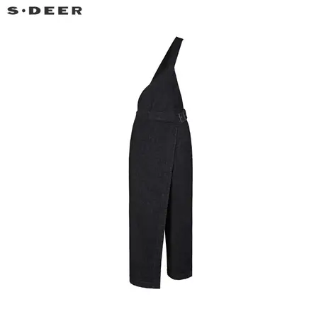 sdeer圣迪奥背带裤女2023新款拼接不对称学院风牛仔长裤S222Z1001图片