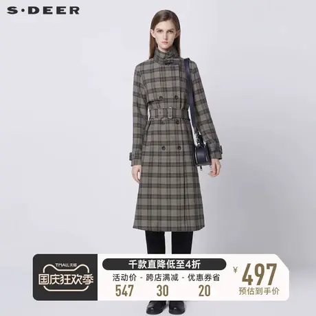 【直播间专属】sdeer圣迪奥英伦立领双排扣收腰长款风衣S21381822图片