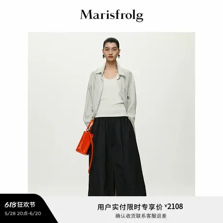 【精简衣橱】Marisfrolg玛丝菲尔2025夏新款抽绳拼接缎面半身裙图片