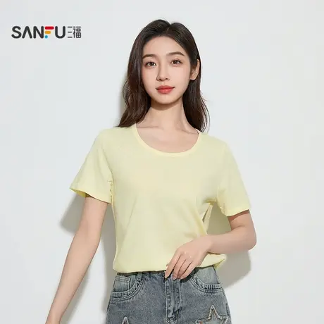 三福女夏季雪花棉短袖T恤 简约休闲宽松易搭配单衣上衣506348图片