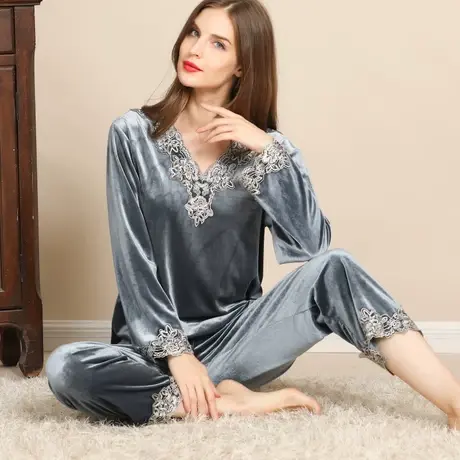 金丝绒睡衣女2023秋冬网红爆款天鹅绒家居服女珊瑚绒保暖大码睡衣商品大图