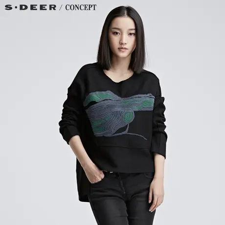 sdeer圣迪奥女装2018冬装廓形前后摆绣花上衣S16482229图片