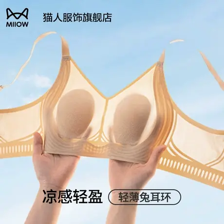 猫人大胸显小内衣女夏季薄款兔耳朵杯防下垂收副乳超薄文胸无钢圈图片