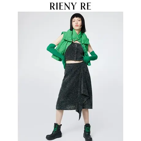 RIENYRE半身裙女秋冬季修身宽松复古法式玻璃纱层叠针织丝绒裙子图片