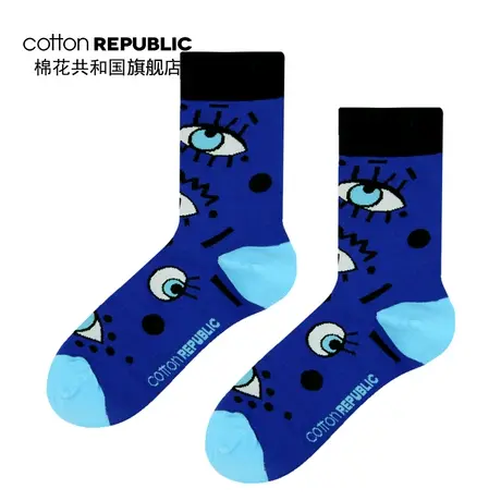 Cotton Republic/棉花共和国女士中筒袜大眼睫毛提花情侣休闲女袜商品大图